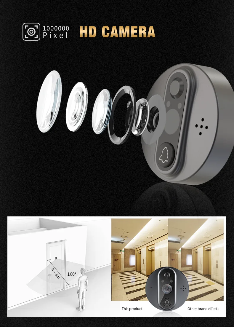 Smart Video Doorbell Digit Door Viewer Wifi Door Peep Hole Peephole