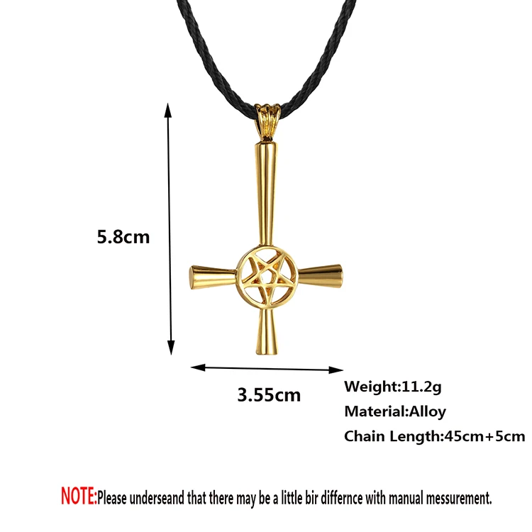 Satan Stand Upside Down Star Cross Mens Necklace