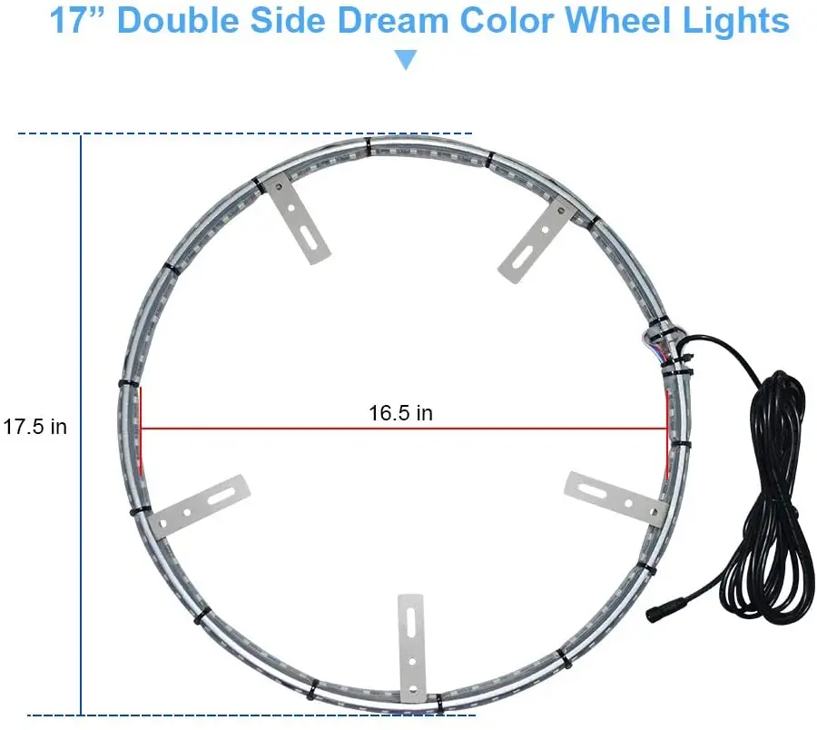 17" Double-Sided RGB Car LED Illuminated Wheel Ring Light Kit For Universal Cars