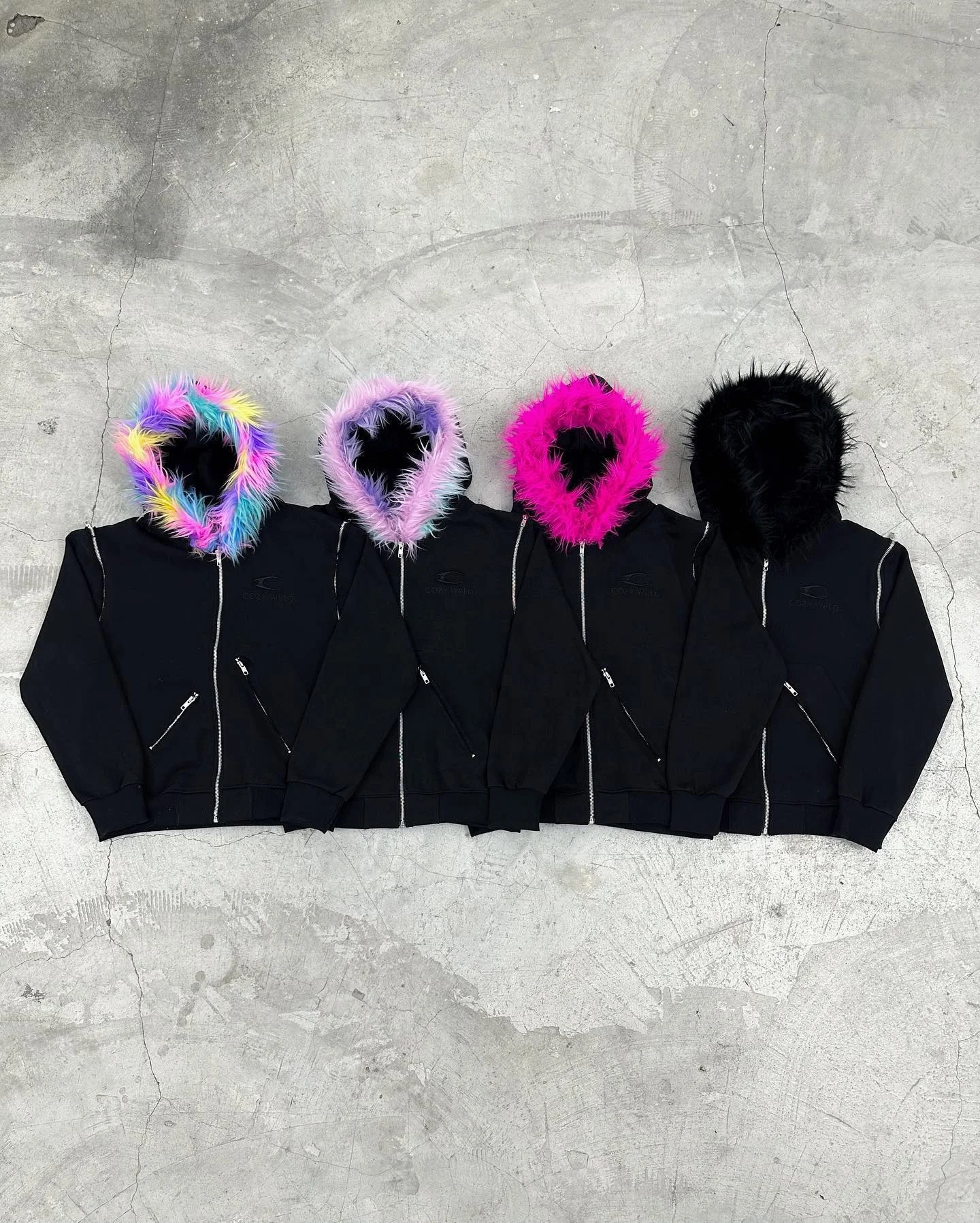 Customized Street Wear Oversized Blank Detachable Sleeve No String Cotton French Terry Zip up Faux Fur Hood Jacket Hoodie Men gallery 4