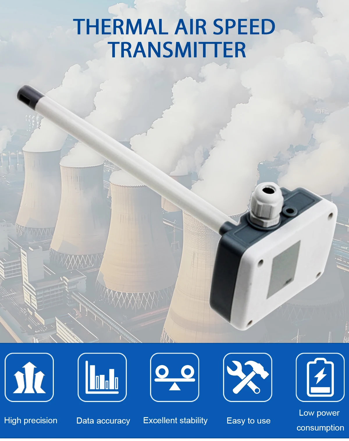 Factory Custom Hot Wire Wind Speed Anemometer HVAC Air Mass Flow Sensor Meter for Hot Sale