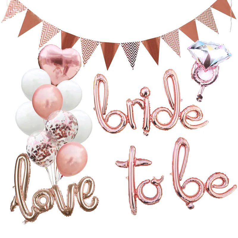 Bride To Be Rose Gold Diamond Letter Foil Balloons Banner Wedding Party Decor 
