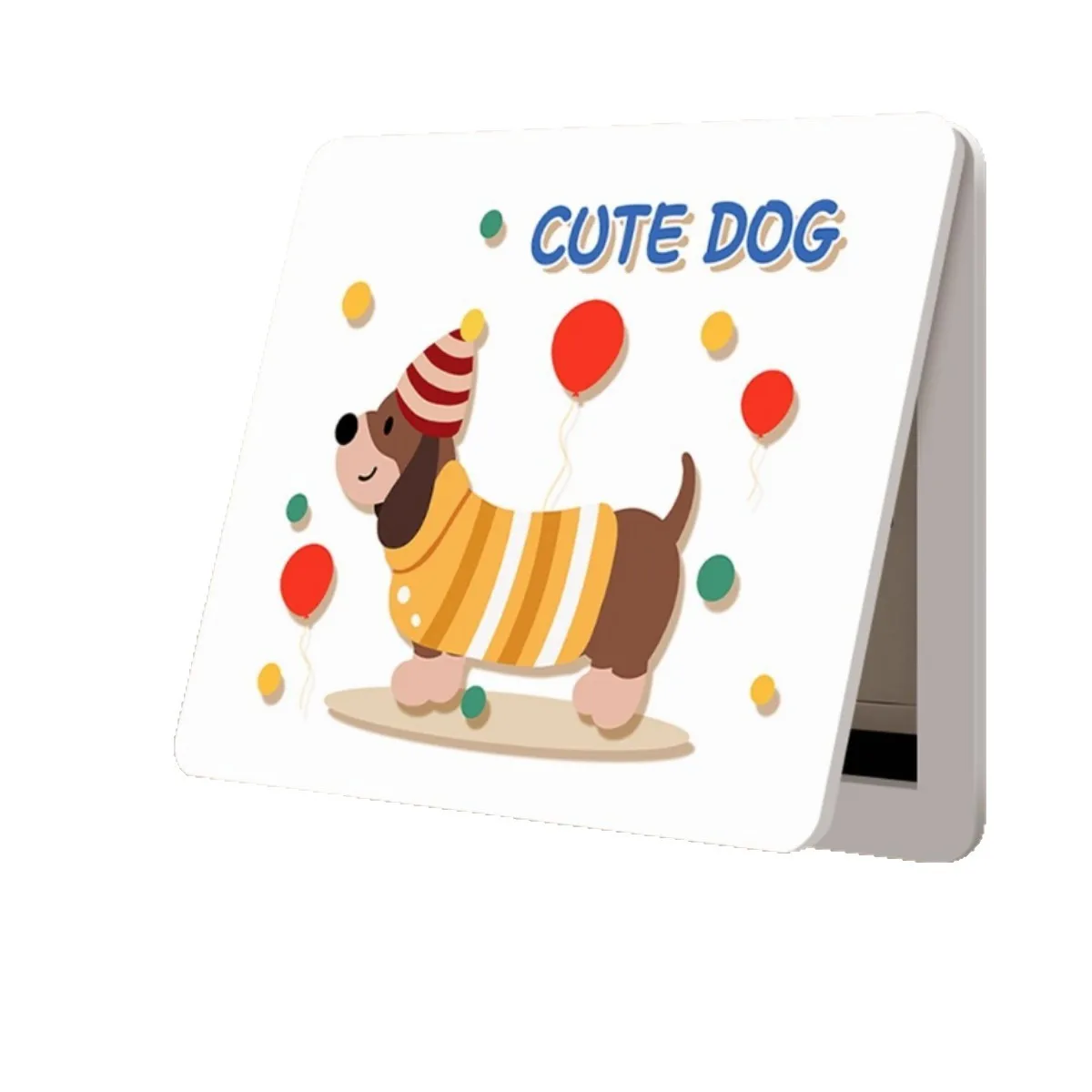 Cute Dog Cover Wall Art Canvas Print With Balloons Stars Hearts Whimsical Minimalist White Background Kids Room Home Decor