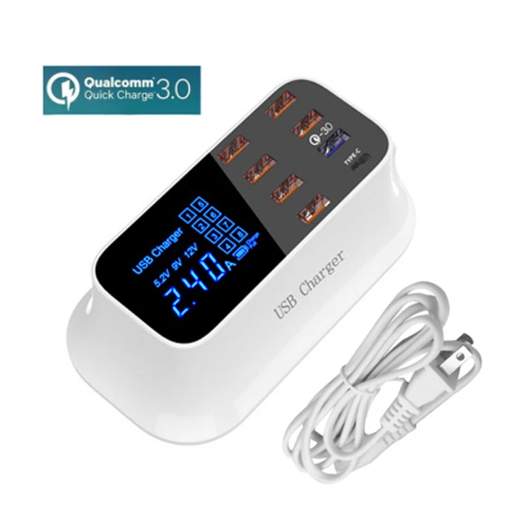 40 Вт 8 порты USB Quick Charge 3,0 светодиодный дисплей с разъемом USB Type-C PD зарядное устройство для супер быстрое зарядное устройство мобильного телефона, планшета, для зарядки