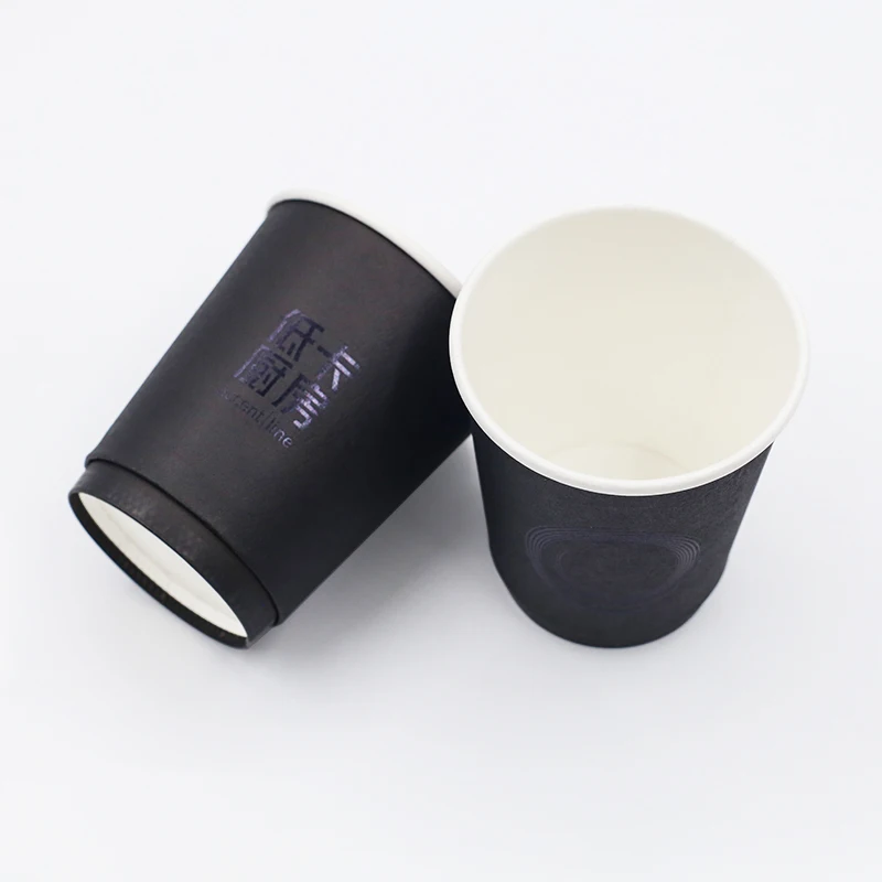 High Quality Custom Coffee Cups Disposable Foil Stamping Custom logo Double Wall Black Hot Coffee Paper Cup