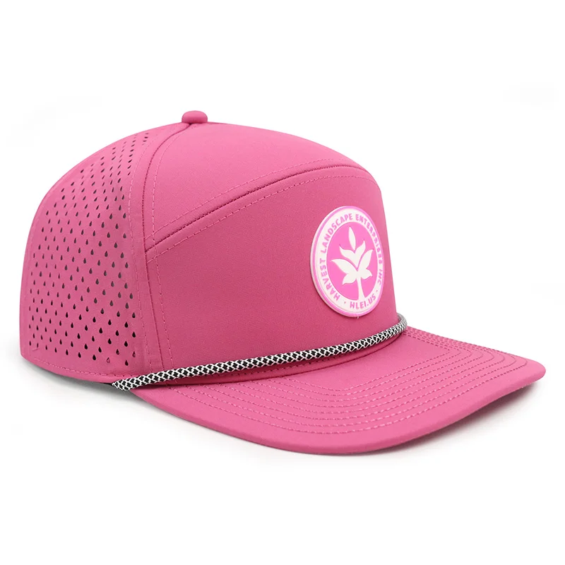 Hydro 6 Panel Hip Hop Polyester Athletic Mesh Snapback Cap Hat Flat Bill Waterproof Performance Pvc Patch Perforated Hat