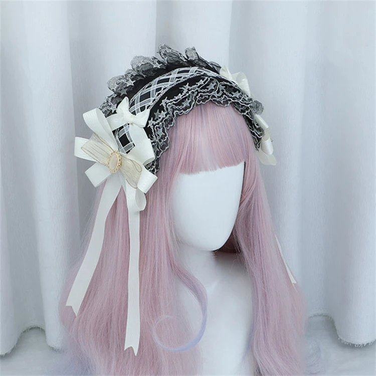 Gothic Lolita Headdress Aid Lace Hair Accessories Cute Cosplay Headbands Sweet Hairpin (Black