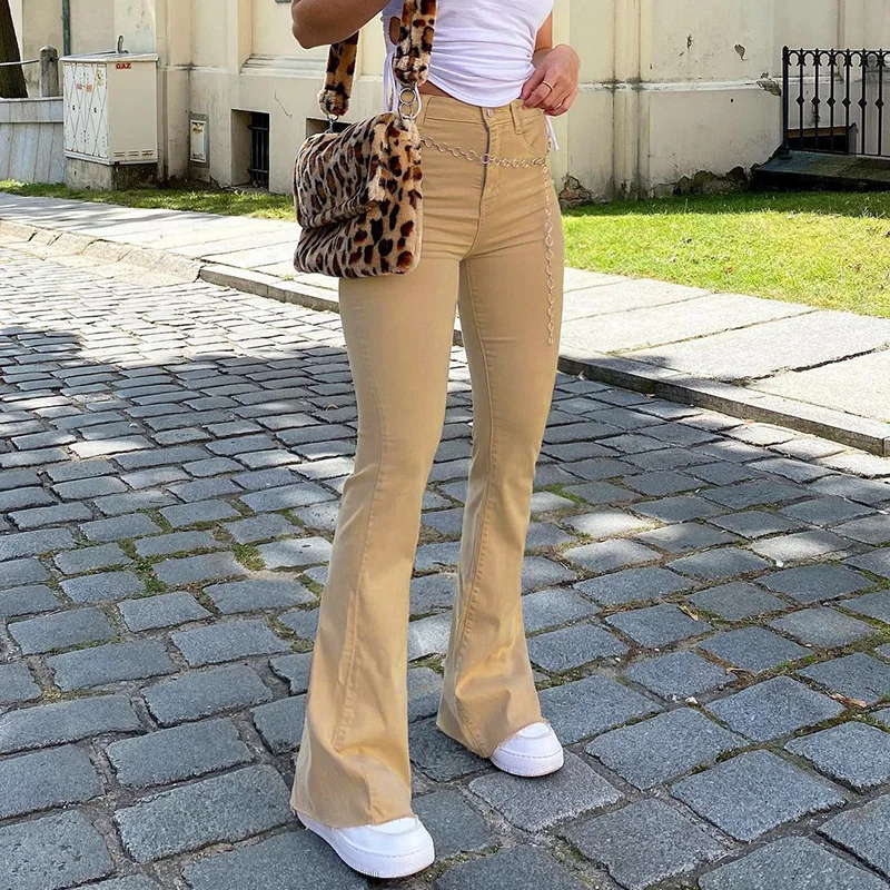 Vintage Basic Brown Y2K Denim Jeans Women Streetwear