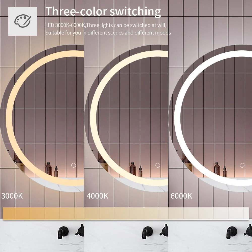 Led Mirror Clear Copper Customized Anti Wall Fog Glass Lighting Bathroom Hotel Color Feature Illuminated Frameless  Mirrors