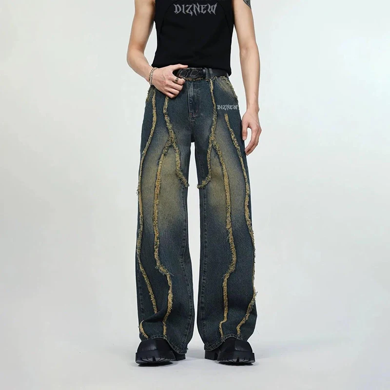 Diznew Mens Jeans Custom Korean Style Fashion Wide Leg Jeans Plus Size