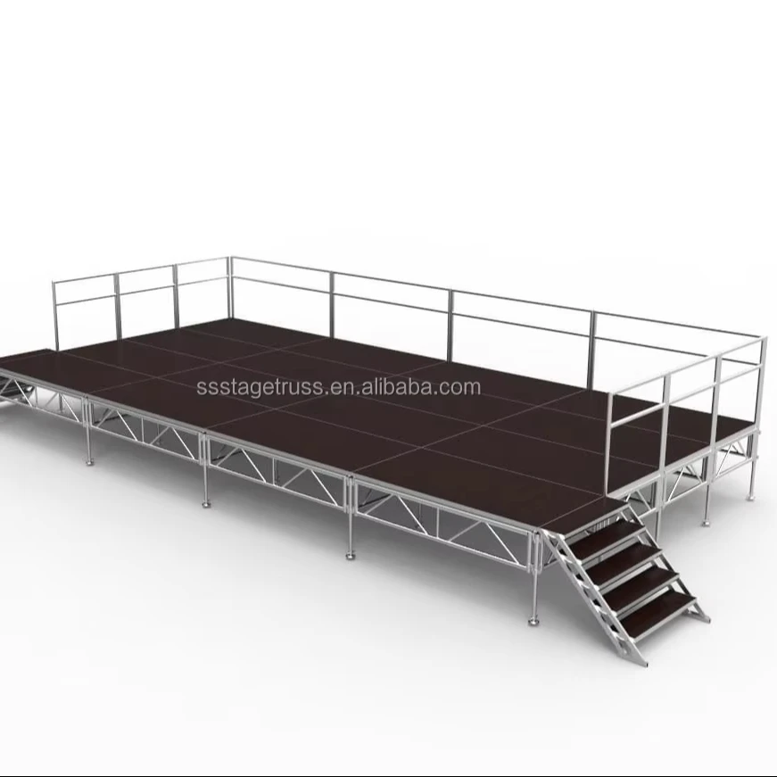 16x32ft Stage Aluminum Alloy Assembly Stage Adjustable Height with Two Stairs for Event Concert Wedding Party Stage Platform