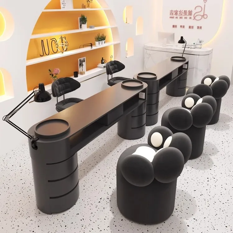 Luxury Modern Design Metal Nail Tech Desk Table Salon Manicure Furniture Double Manicure Nail Table for Beauty Salons