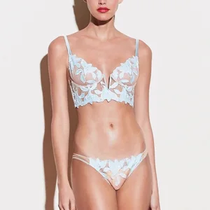 2024 New Design Sexy Lace Embroidery Women Bra Set Ladies Lingerie Solid Underwire Bra Thong Set