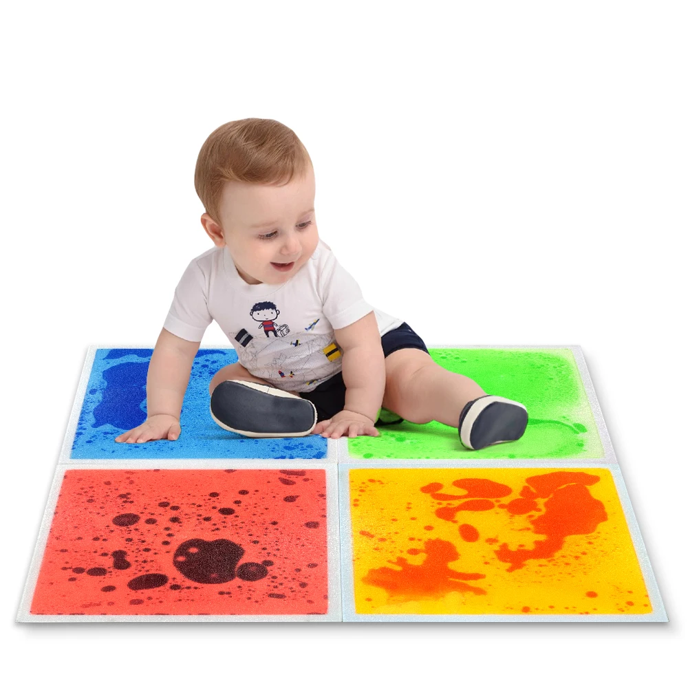 New squeeze Sensory Mat for autistic sensory rooms Relieve anxiety Night light square sensory liquid floor tiles