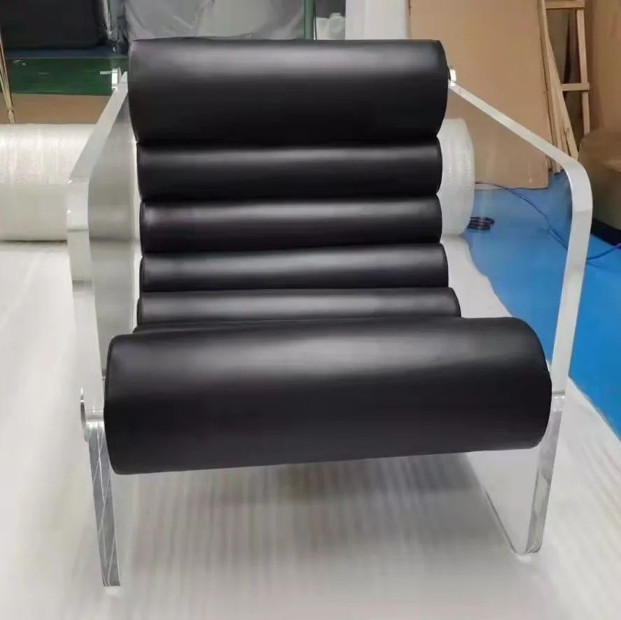 Современное креативное акриловое кожаное кресло середины века с откидной спинкой Прозрачное Кресло для гостиной