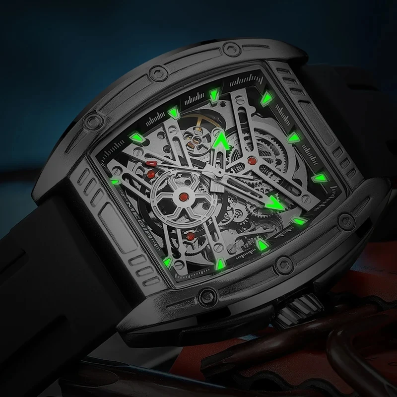MEGIR Hollow Out Design Automatic Watch for Men  Movement Sapphire Mirror Tungsten Steel Skeleton Men's Watch dropshipping