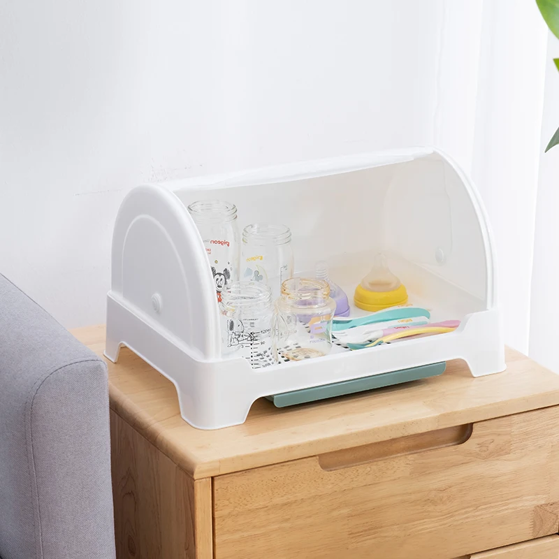 Slide Cover Dish Rack Kitchen Storage Containers Plastic Kitchen Dish Rack Bread Box Dish Drying Rack With Draining Tray