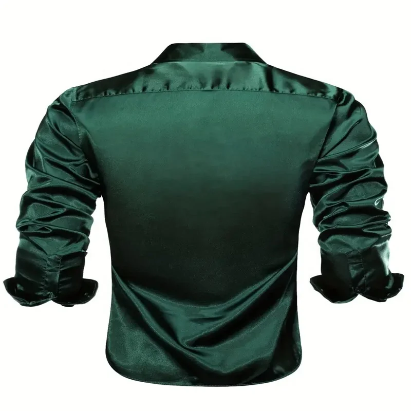Emerald Green Satin Button Up Long Sleeve Shirt for Men - Casual, Eco-Friendly, Customizable Sizes S-3XL Emerald Green Satin Button Up Long Sleeve Shirt for Men - Casual, Eco-Friendly, Customizable Sizes S-3XL