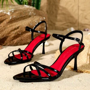 Elegant Light Denim Summer Weddings High-Heel Sandals for Women Cross-Pointed French Thin Wedge Sexy PU Insole Outdoor High Top