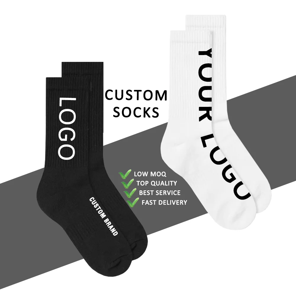 Fashion Street Logo Crew Socks 100 Cotton Custom Socks White High