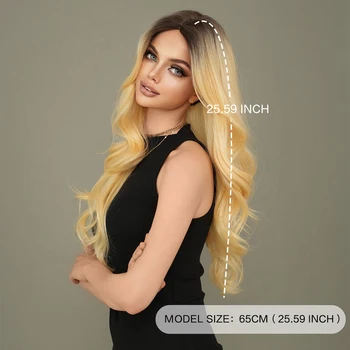 Ombre Blonde Extra Long Curly Wig Mixed White Middle Part  display picture 1