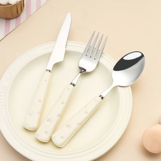 Cheese Shape Ceramic Handle Knife Fork and Spoon Stainless Steel Cutlery Set