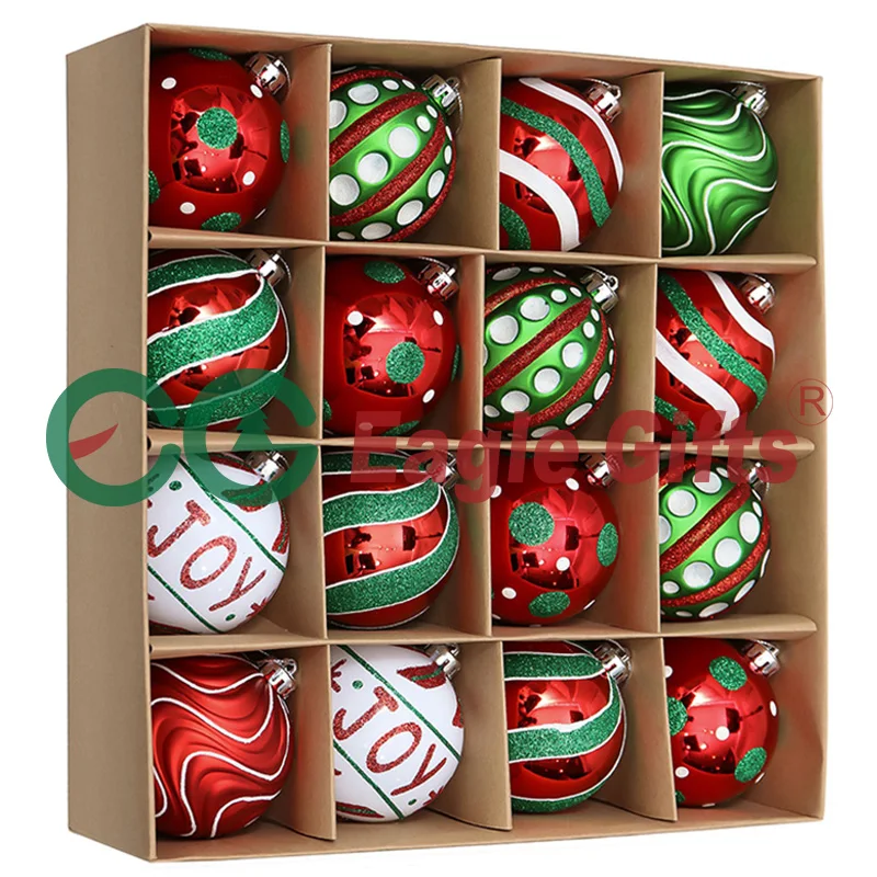 Set 16 Palline Di Natale Infrangibili Rosse, Verdi E Dorate - Decorazioni Lusso 8cm Per Albero, Ghirlande E Festività