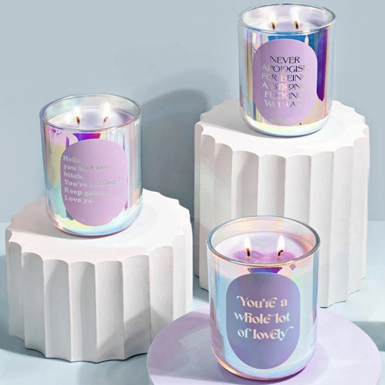 Luxury Rainbow Color Glass Candle Jars With Customized Lid Iridescent ...