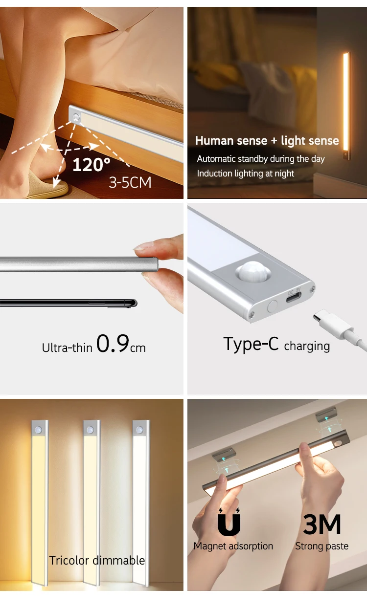 product smart wireless battery usb charging closet light body motion sensor under kitchen led motion sensor cabinet light-45