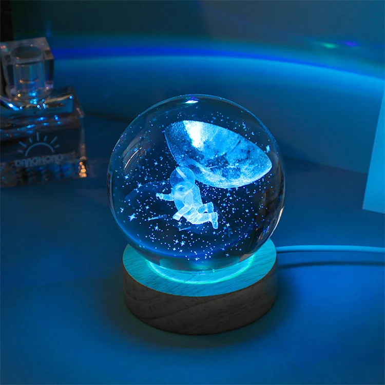 HUFFA Boule décorative en Cristal d'océan d'étoile de méduse gravée au Laser 3D avec Support plaqué Argent for la décoration Artistique de la Maison