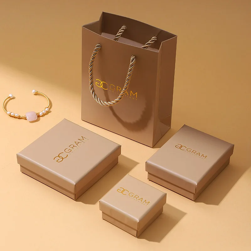 Wholesale  Red Lid Kraft Lid Jewelry Box Set Kraft Paper Bag Custom Logo Packaging for Ring Earring Necklace factory