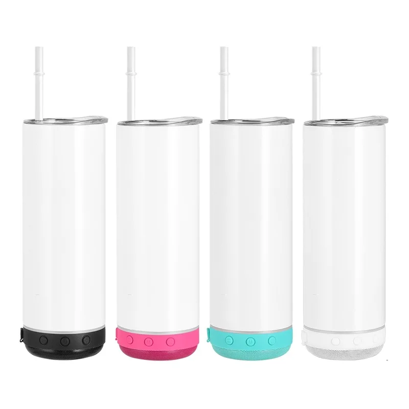 20oz Bluetooth Straight Sublimation Blank Speaker Stainless Steel Thermos Cup Smart Wireless