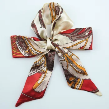 Custom Natural Satin Polyester Bag Handle Scarf Ribbon Decoration 90*4Cm Supplier of Small Bag Scarves With Logo