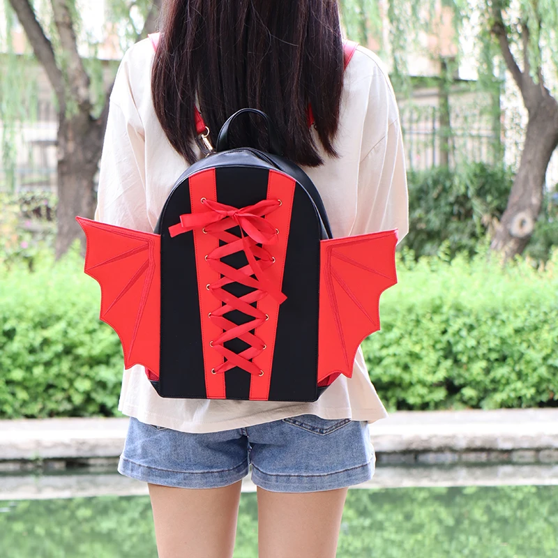 Custom Black Bat Wing Backpack Novelty Gothic Goth Punk Lace  display picture 3