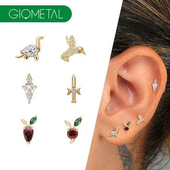 New Giometal ASTM F136 Titanium PVD 18K Gold Threaedless or Threaded Piercing Earrings Tragus Daith Helix Body Jewelry Wholesale