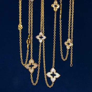 Hot Sale Popular Jewelry sets For Women 18k gold plated shell flower long Infinity necklace