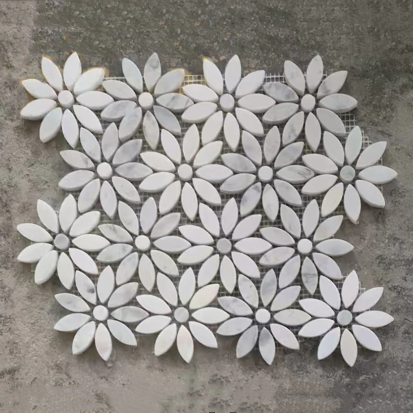 Wonderful Flower Stone Mosaic Art Design for Kitchen Pool Living Room and Interior Wall Decor Resin and Marble Material Tile