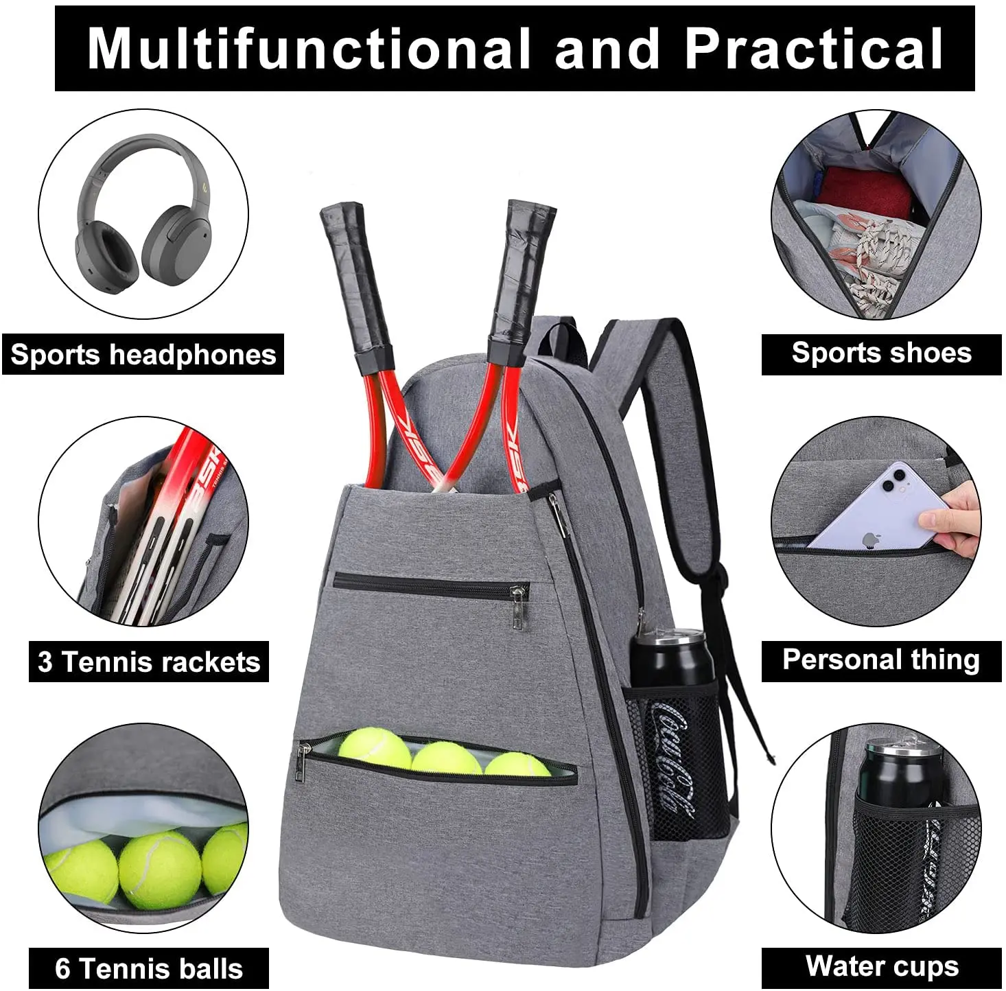 Tennis Backpack Durable Racket Bag with Custom Colors