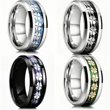Fashion Rings 8mm Tungsten Ring Couple Wedding Ring Laser I love You Mens Ring Inlay Lucky Four-Leaf Clover