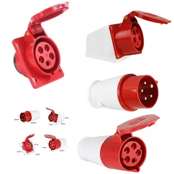 Industrial Plug or Socket IP44 3 Phase 3P+N+E Male Female Red 415V 32A 5 Pin