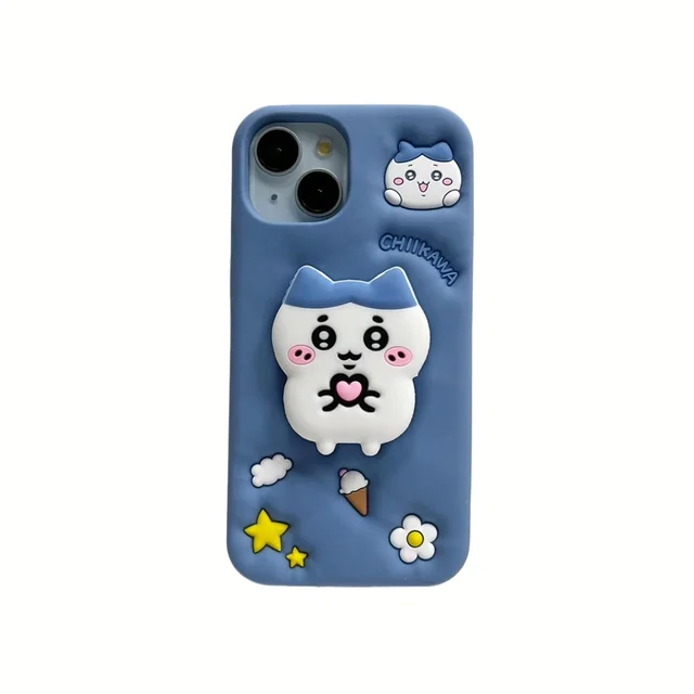 Cartoon Cute Little Eight Telescopic Bracket Silicone Shell Shockproof Protective Phone Cover Case For iPhone 11 12 13 14 15 Pro