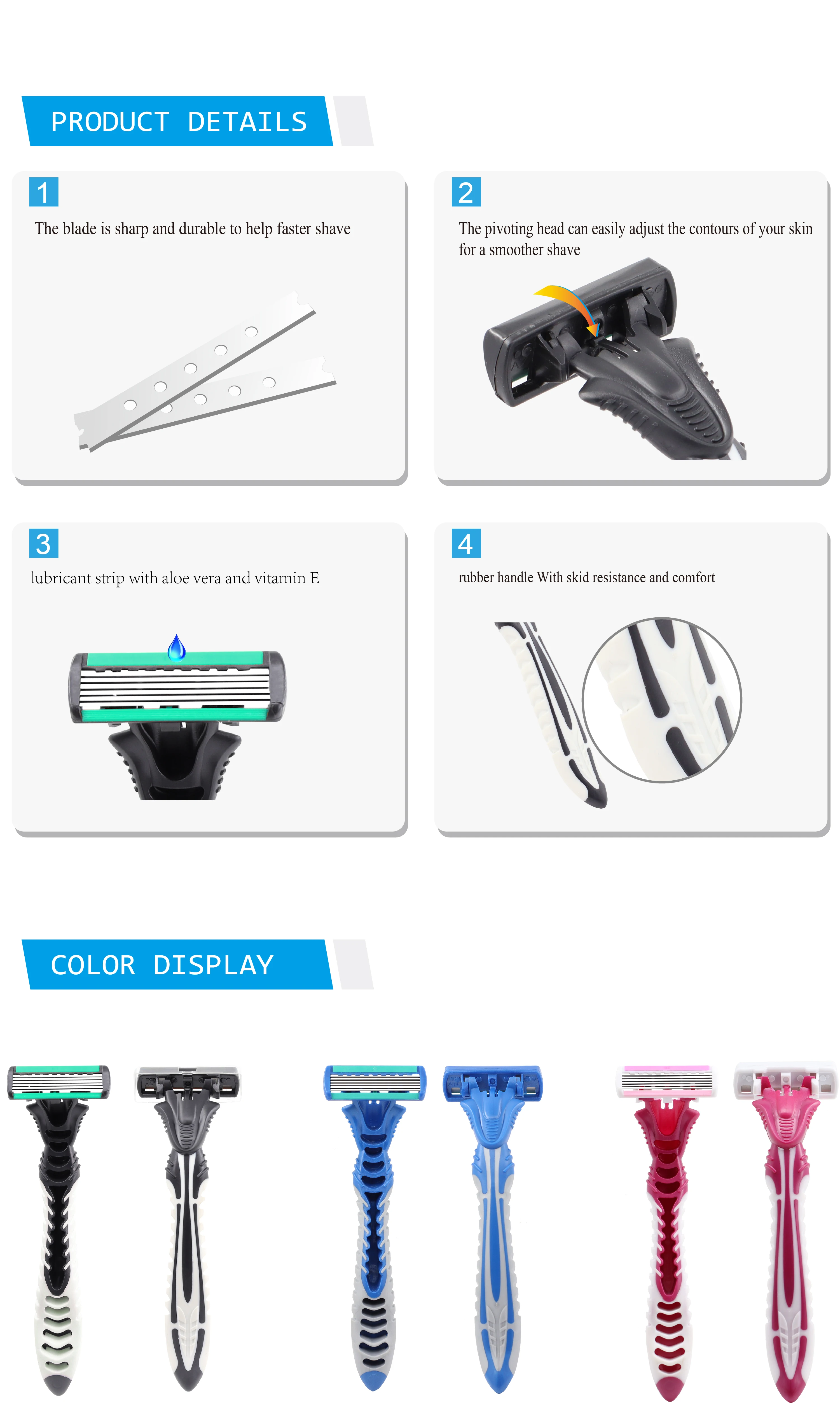 Six Blade Shavers with Lubricant Bar & Super Rubber Handle