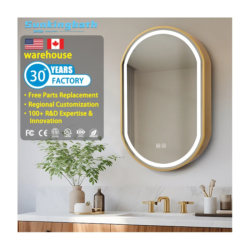 OEM/ODM Aluminum Alloy Bathroom LED Oval Mirror Cabinet Wall Mounted Lighted Medicine Cabinet for Bath & Toilet