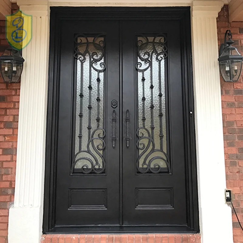 Modern Luxury Anti-Theft Wrought Iron Steel Front Door for Hotel & Villa Manual Opening Finished Surface Mexico Design
