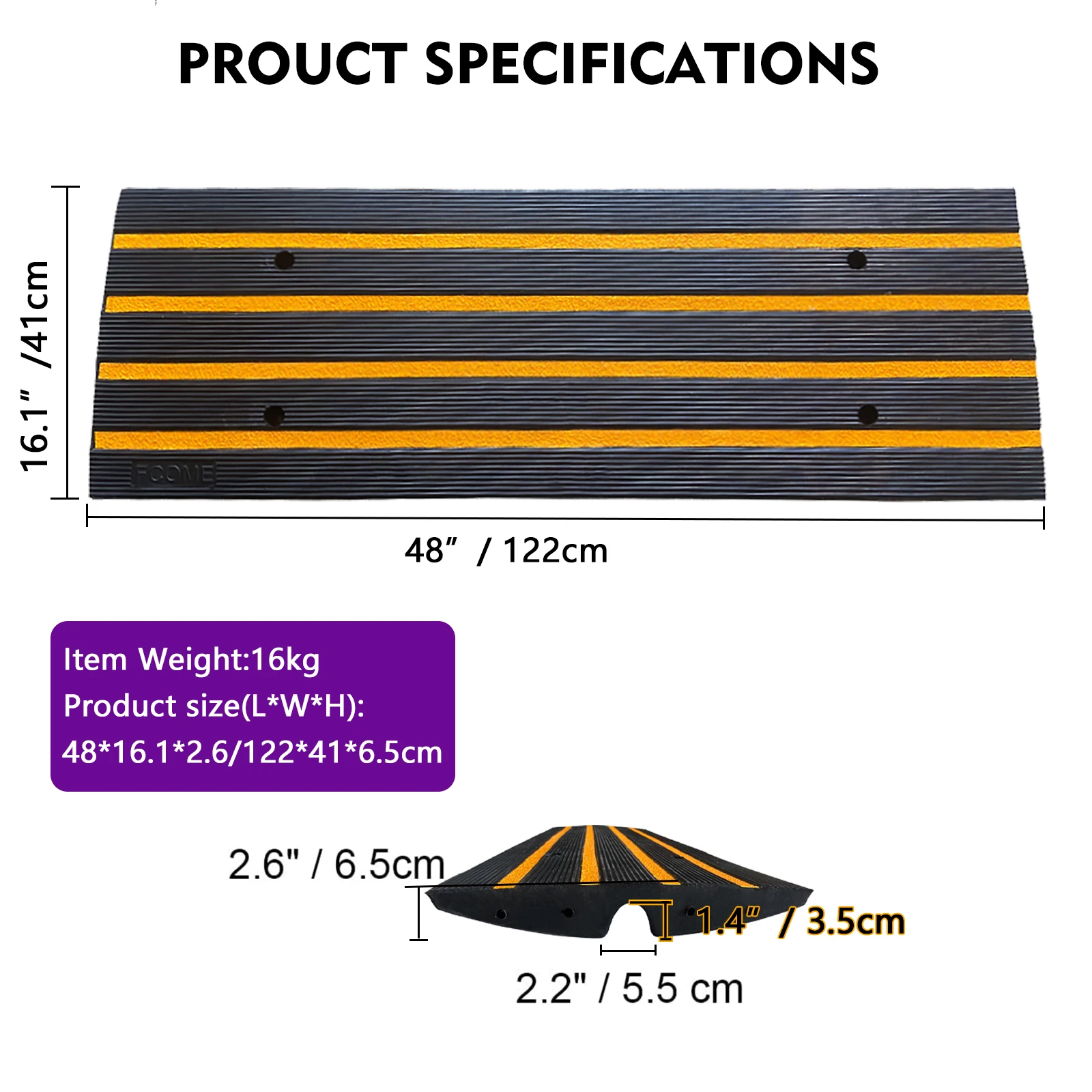 Heavy Duty Rubber Speed Bump Threshold Driveway Curb Ramp for Cars Trucks Scooters Bikes supplier