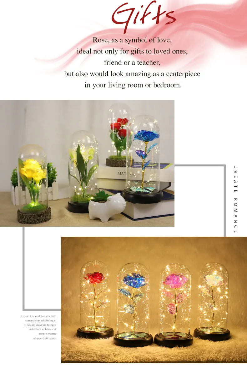 flower in dome thanksgiving gifts decorative led glass dome rose cloche with wooden base Christmas rose gifts for mom manufacture