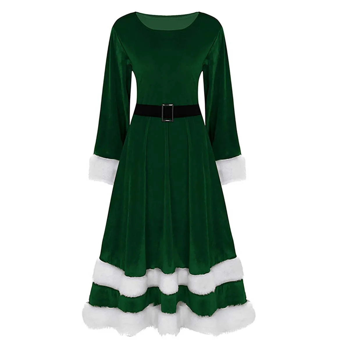 Christmas Fancy Women Santa Velvet Mrs Santa Claus Green Red Dress Costume  FCDR-030
