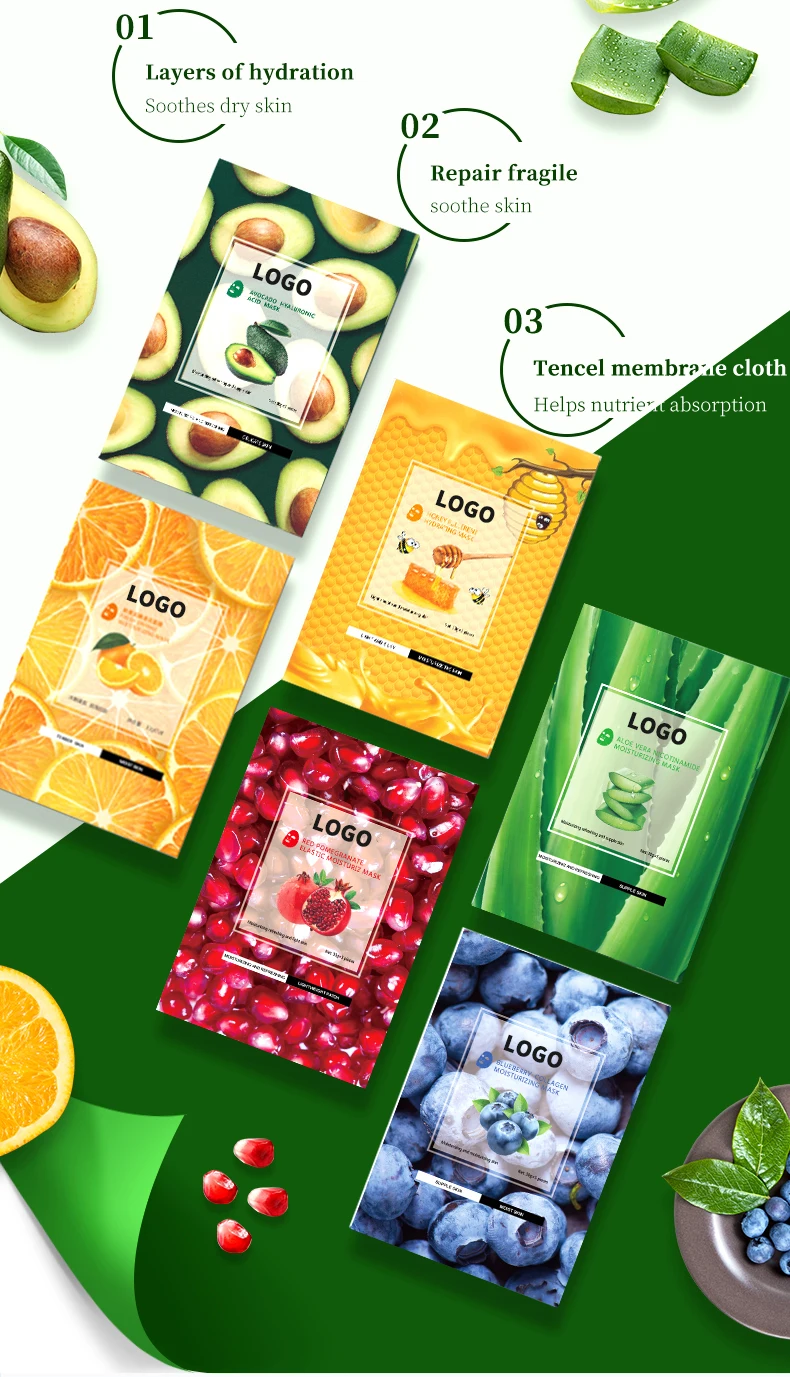 Wholesale Korean Beauty Green Tea Fruit Honey Face Mask Lightening Skin Care Moisturizing Masque