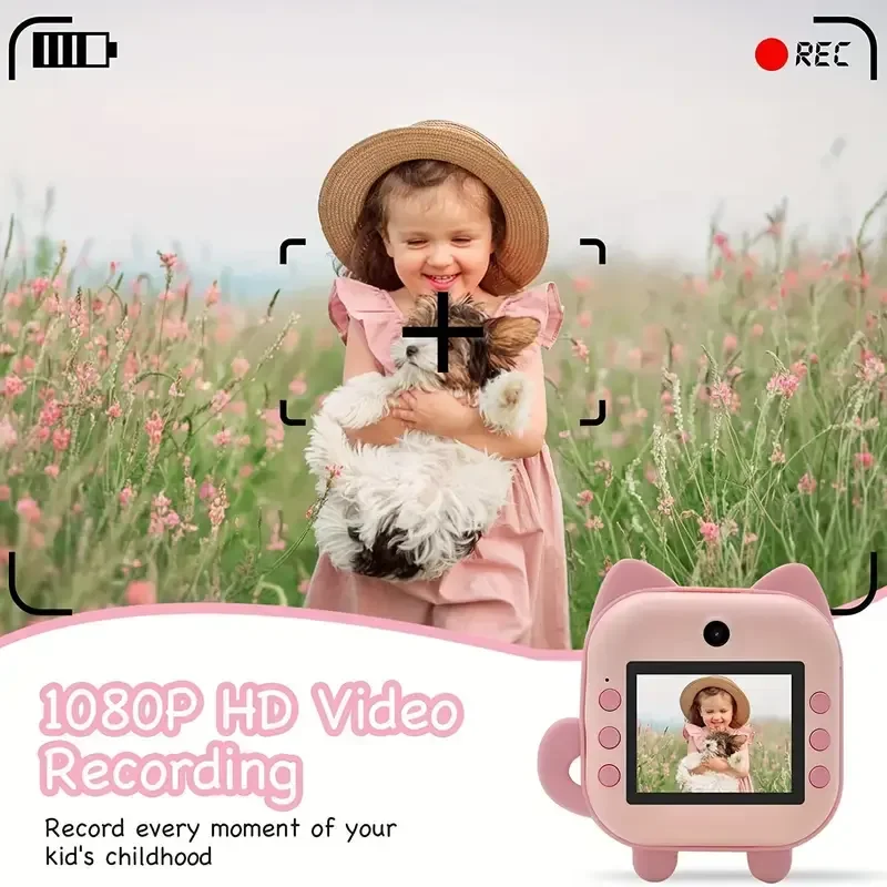 Kids Video Recording Camera with Instant Printing Selfie & Front Rear Photos Hidden Recording Function Toy Gift for Boys & Girls