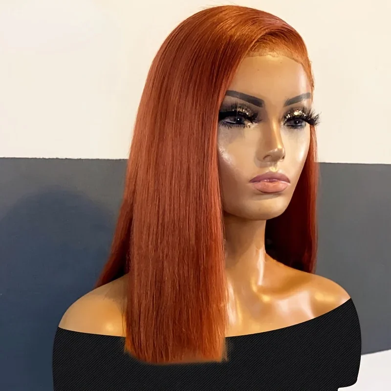 Parrucca frontale in pizzo arancione zenzero con taglio corto a caschetto e capelli umani da donna_voghion.com
